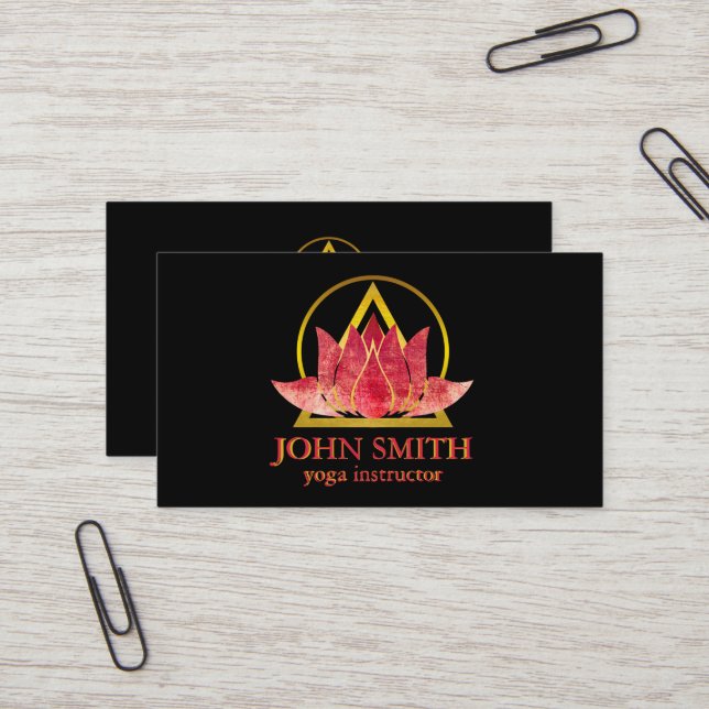 Modern Gold Lotus Logo Elegant Floral Yoga Spa Business Card (Front/Back In Situ)