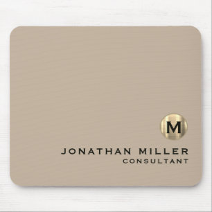 Modern Gold Luxury Monogram Beige Mouse Pad