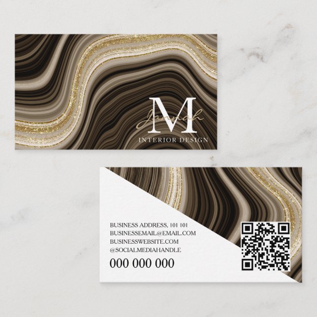 Modern Gold Marble Abstract Wave Interior Design Business Card (Front/Back)