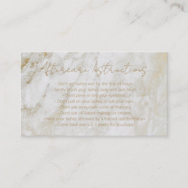 Modern Gold Marble Elegant Lashes Aftercare Business Card (Front)