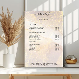 Modern Gold Marble Glitter Salon Price List Poster