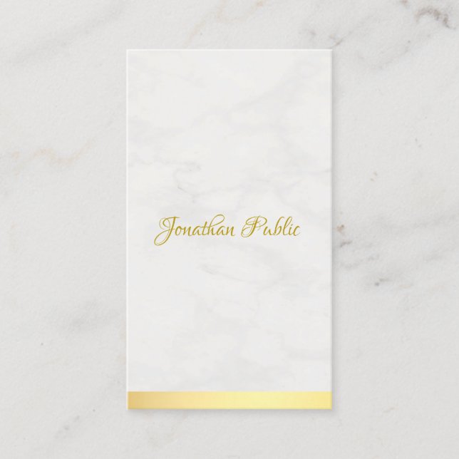 Modern Gold Marble Handwritten Name Professional Business Card (Front)