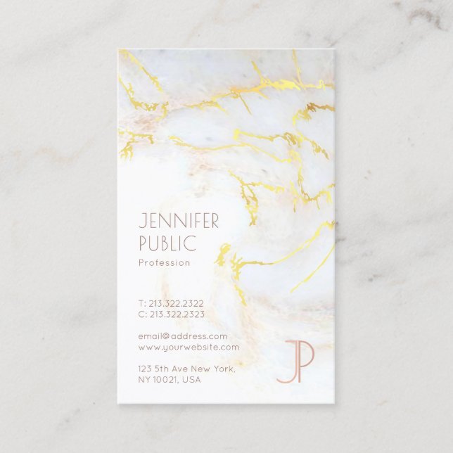 Modern Gold Marble Monogram Luxury Professional Business Card (Front)