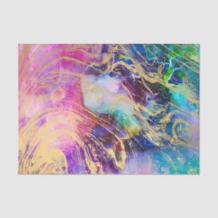 Modern gold marble on pastel watercolor nebula tissue paper