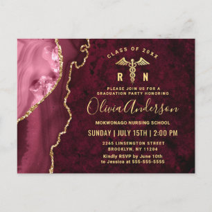 Modern Gold Maroon RN Graduation Party Invitation Postcard