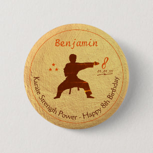 Modern Gold Martial Arts Karate Kids 8th Birthday 6 Cm Round Badge