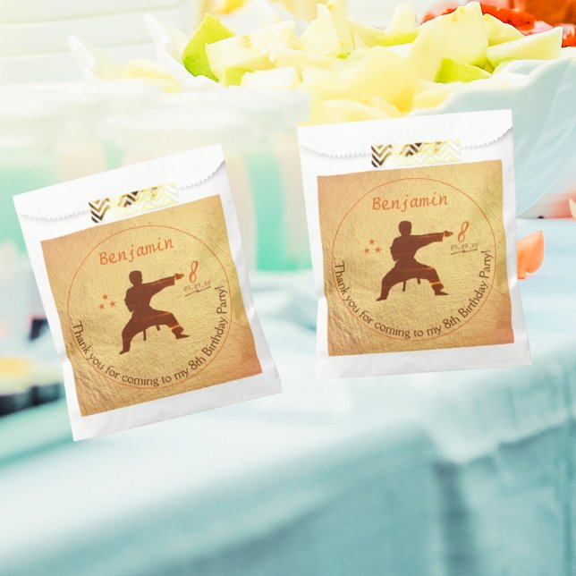  Modern Gold Martial Arts Karate Kids 8th Birthday Favour Bags (Creator Uploaded)