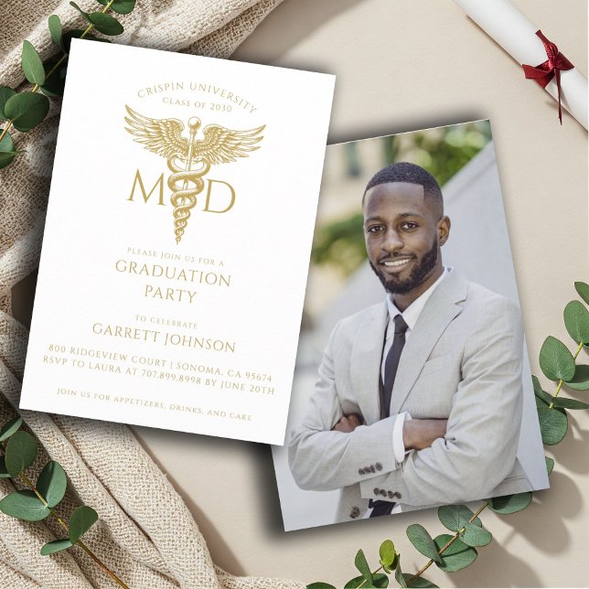 Modern Gold MD Doctor Photo Graduation Party  Invitation (Creator Uploaded)