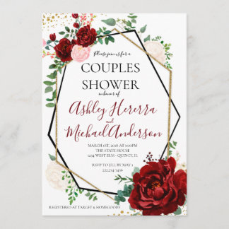 Modern Gold Merlot Geometric Couples Shower Invite