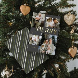 Modern Gold Merry 4 Photo Collage Grey Christmas 