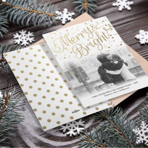 Modern Gold Merry Bright Custom Photo Card