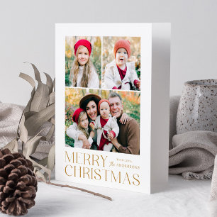 Modern Gold Merry Christmas 7 Photo Collage Holiday Card