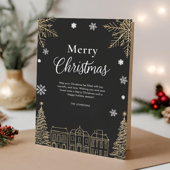 Modern Gold Merry Christmas Holiday Folded Card (Creator Uploaded)