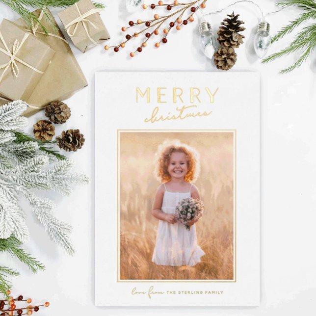 Modern Gold Merry Christmas Holiday Photo Card (Creator Uploaded)