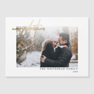 Modern Gold Merry Christmas White Magnetic Card
