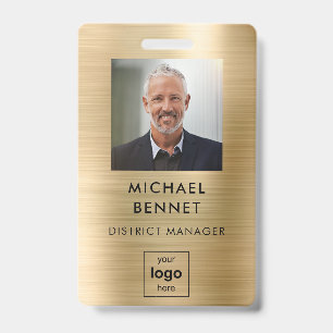 Modern Gold Metal Employee Photo ID Badge