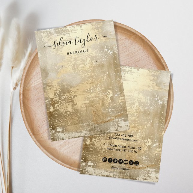 Modern Gold Metal Simple Earring Display Business Card (old gold metal texture)