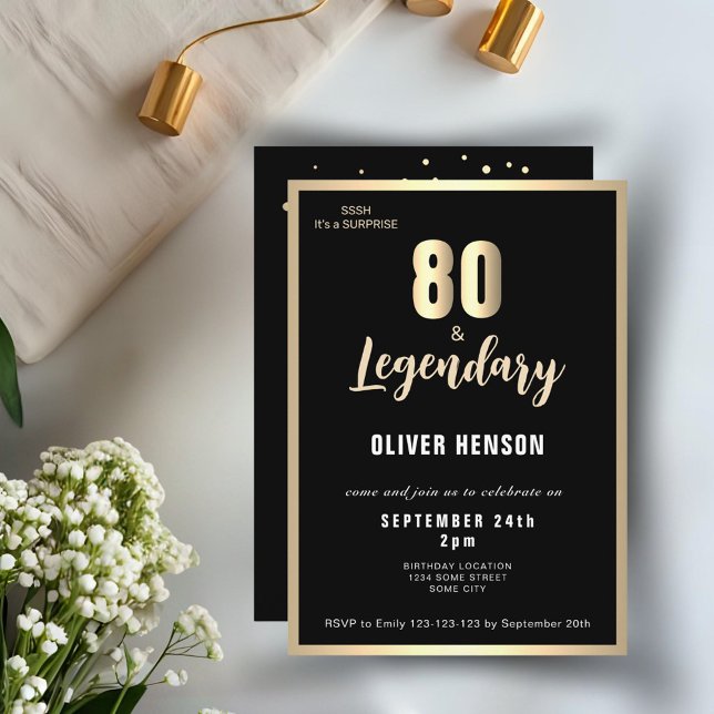 Modern Gold Metallic Surprise 80th Birthday  Invitation (Creator Uploaded)