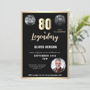 Modern Gold Metallic Surprise 80th Birthday  Invitation