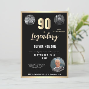 Modern Gold Metallic Surprise 90th Birthday  Invitation