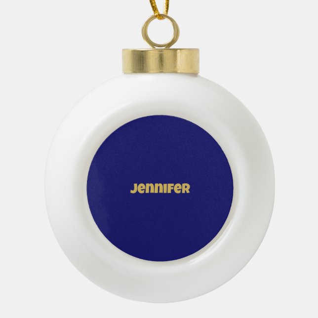 Modern Gold Midnight Blue Colour Plain Unique Ceramic Ball Christmas Ornament (Front)