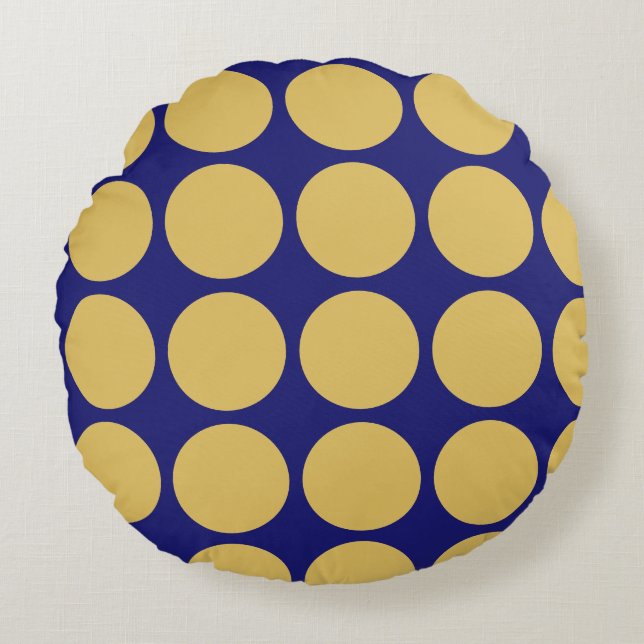 Modern Gold Midnight Blue Colour Plain Unique Round Cushion (Front)