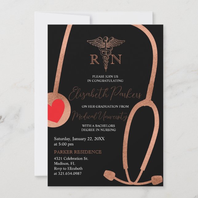Modern Gold Modern Nursing Graduation Party Invitation (Front)