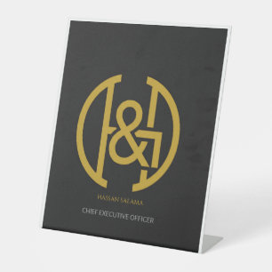 Modern Gold Monogram Initial Crest Executive Desk Pedestal Sign