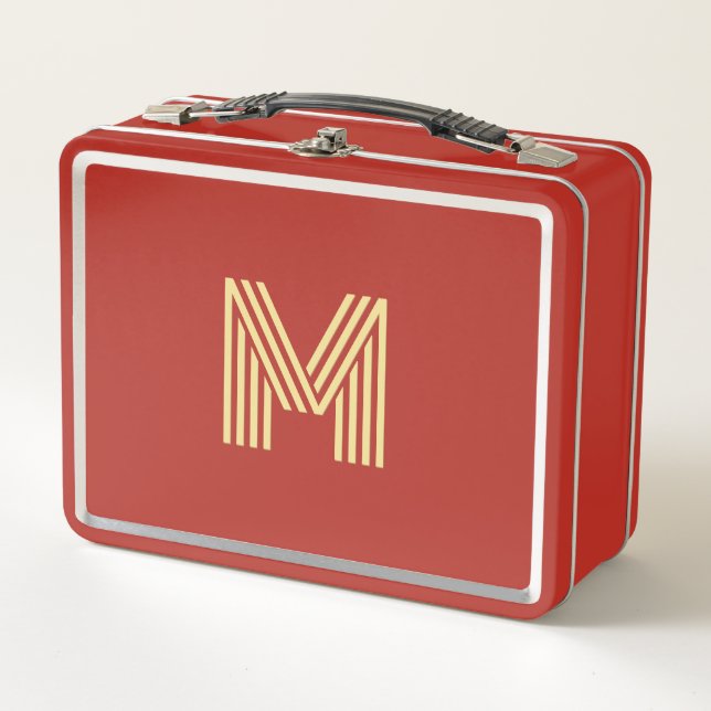Modern Gold Monogram Kids Girls Boys Cool School Metal Lunch Box (Front)