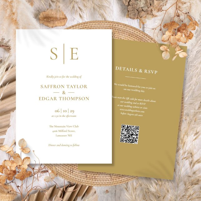 Modern Gold Monogram QR Code Wedding Invitation (Modern Gold Monogram QR Code Wedding Invitation)