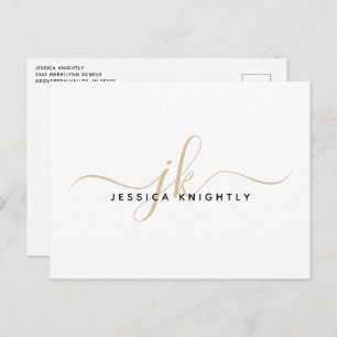 Modern Gold Monogram Script Initials Minimalist Postcard