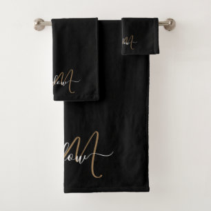 Modern Gold Monogram Script Name Bath Towel Set