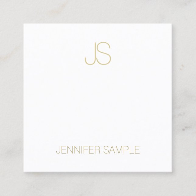 Modern Gold Monogram Smart Plain Fashionable Luxe Square Business Card (Front)
