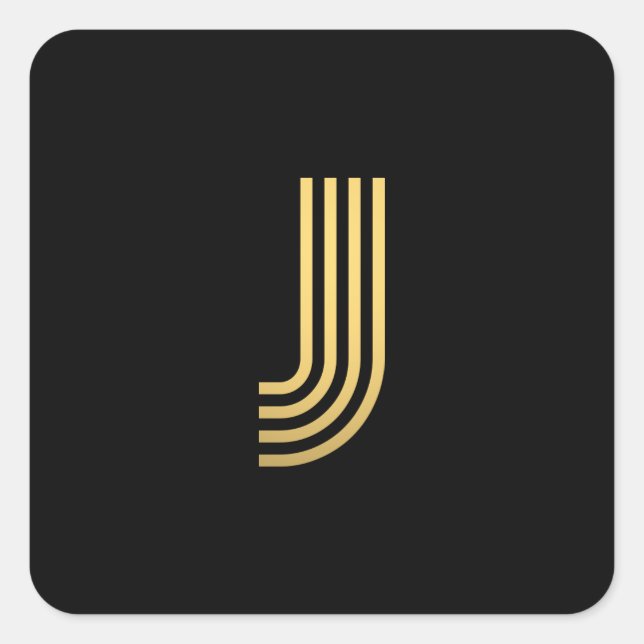 Modern Gold Monogram Square Sticker (Front)