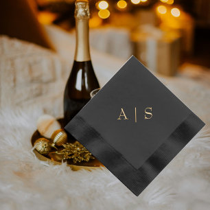 Modern Gold Monogram Wedding Coined Cocktail Foil Napkins