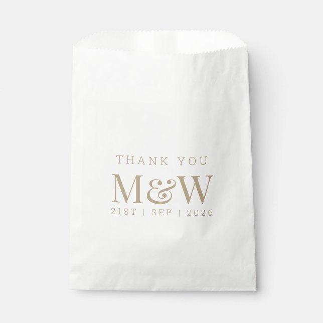 Modern Gold Monogram White Wedding Thank You  Favour Bags (Front)