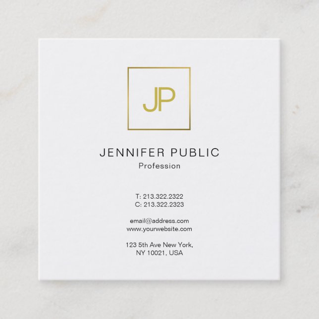 Modern Gold Monogrammed Trendy Elegant Plain Square Business Card (Front)