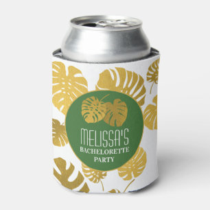 Modern Gold Monstera Leaves Bachelorette Party Can Cooler