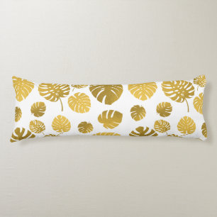 Modern Gold Monstera Tropical Leaves Pattern  Body Cushion