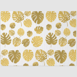 Modern Gold Monstera Tropical Leaves Pattern  Tissue Paper