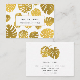 Modern Gold Monstera Tropical Leaves Professional Business Card