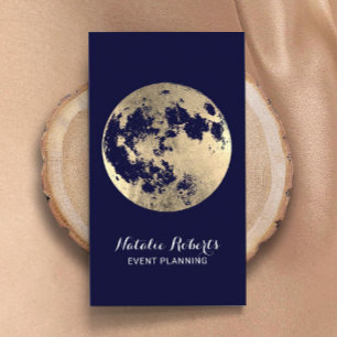 Modern Gold Moon Elegant Navy Blue Event Planning Business Card