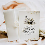 Modern Gold Moon Magic Forest Photo Christmas Holiday Card<br><div class="desc">A Black and Gold Magic Forest Custom Photo Christmas Holiday Card is a festive and enchanting way to extend warm wishes to your friends and family during the holiday season. The card features a stunning combination of black and gold, creating an elegant and magical atmosphere reminiscent of a winter wonderland....</div>