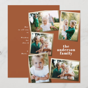 Modern gold multi photo family holiday card