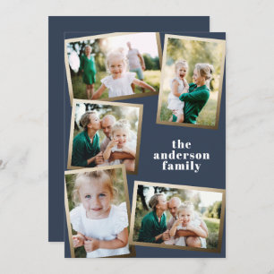Modern gold multi photo family holiday card