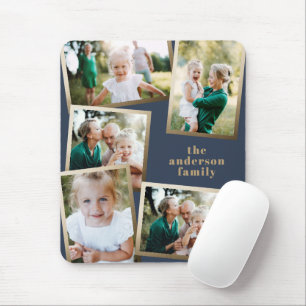 Modern gold multi photo family holiday card mouse pad