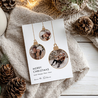 Modern Gold Multi-Photo Ornament Christmas Card