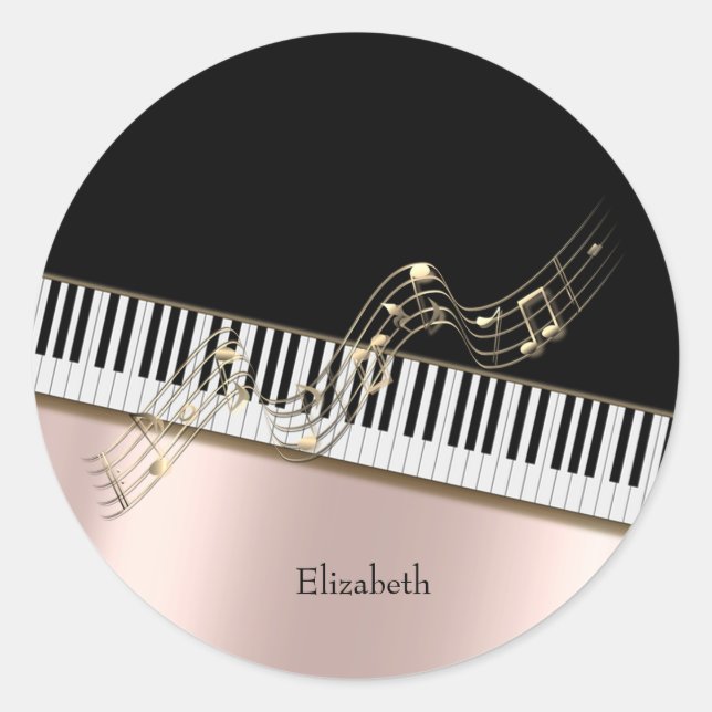  Modern Gold Music Notes,Piano Keys Rose Gold  Classic Round Sticker (Front)