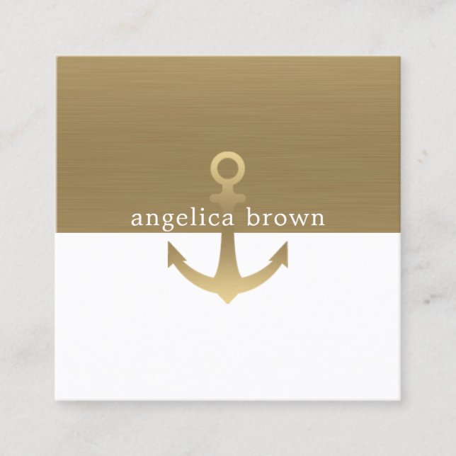 Modern Gold Nautical Anchor Square Business Card (Front)