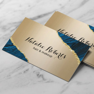 Modern Gold Navy Agate Makeup Artist Hair Salon  Business Card
